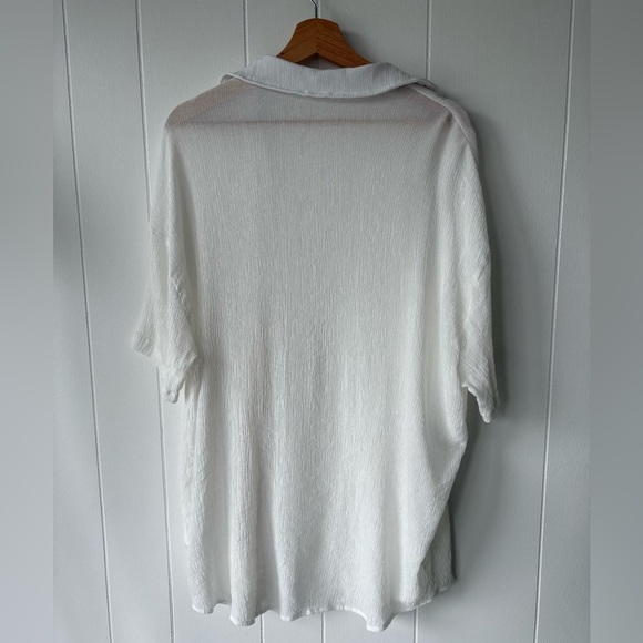 Textured White Viscose Open Front Top/Swim Cover Up | Size 1XL - Picture 5 of 5